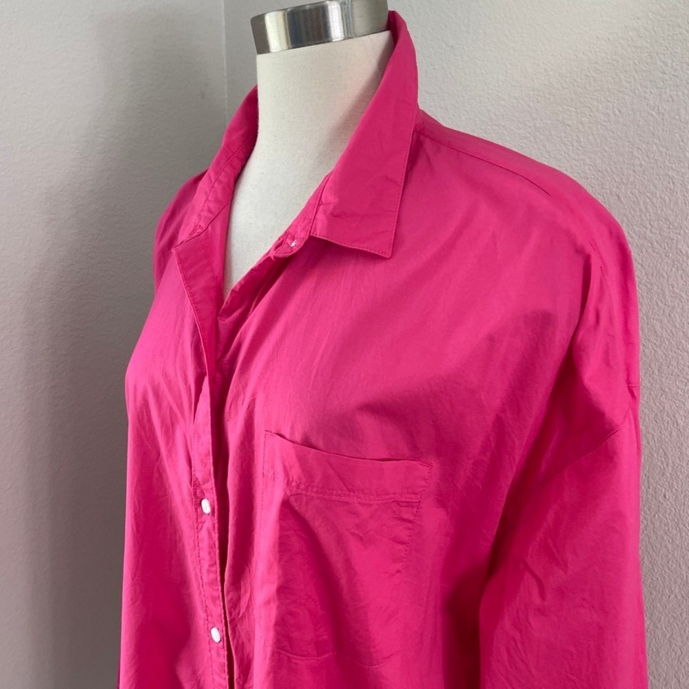 Old Navy Womens XL Boyfriend Shirt Pink Cotton Poplin Button Up Oversized Top - Picture 2 of 8